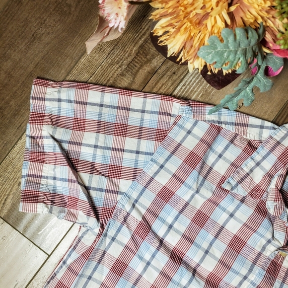 Old Navy Boys Button Down Shirt Size Large White Blue Burgundy Gray Plaid EUC - Picture 5 of 14
